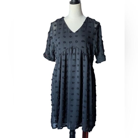 Ecowish Black Oversized Babydoll Boho Dress w/Balls of Fabric (Size: Small) - Picture 11 of 16
